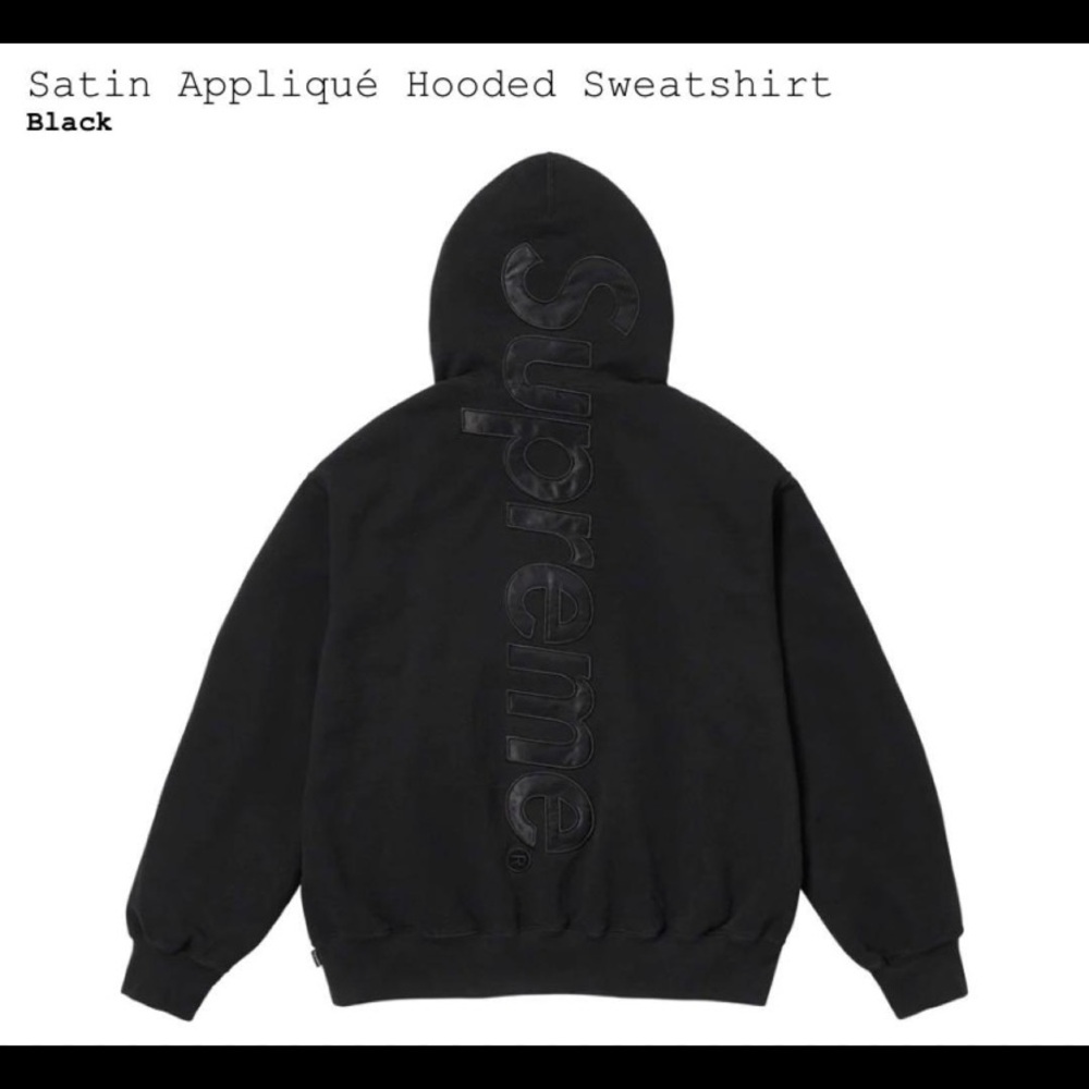 Supreme Satin Appliqué Hooded Sweatshirt “Black” XXL (FW23)